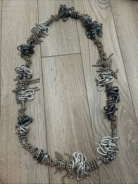 Chunky Mixed Metal Statement Paperclip Necklace Silver Gunmetal Weighted Heavy